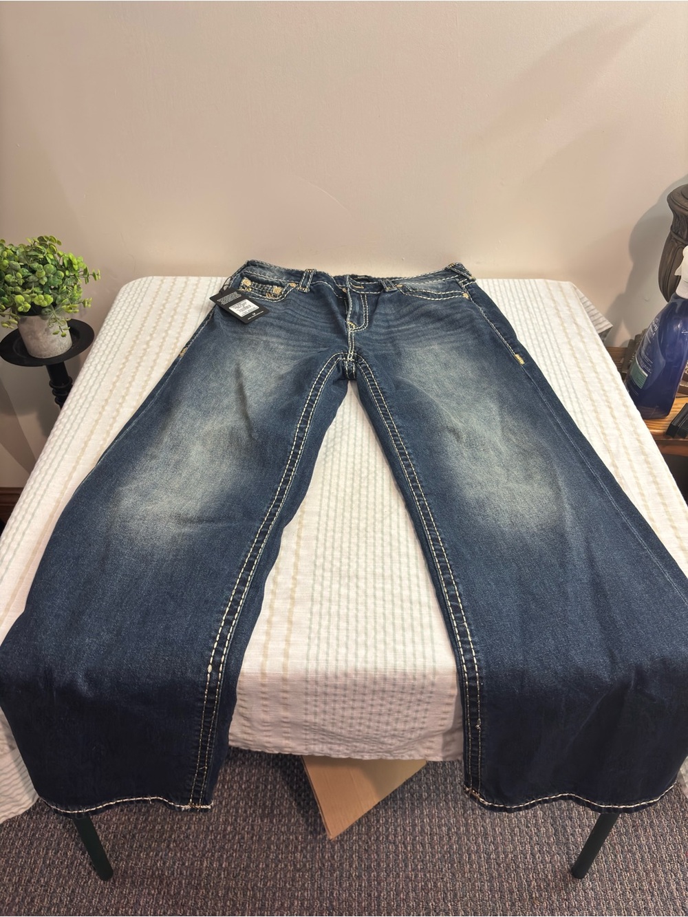 True Religion Dark Faded Blue Wide-Leg Jeans